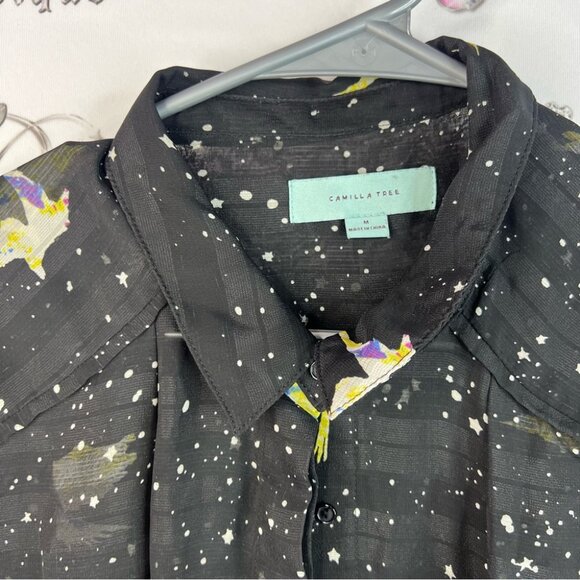 Camilla tree dress button up tshirt long Black Dress with Starry bird Design - Picture 11 of 14